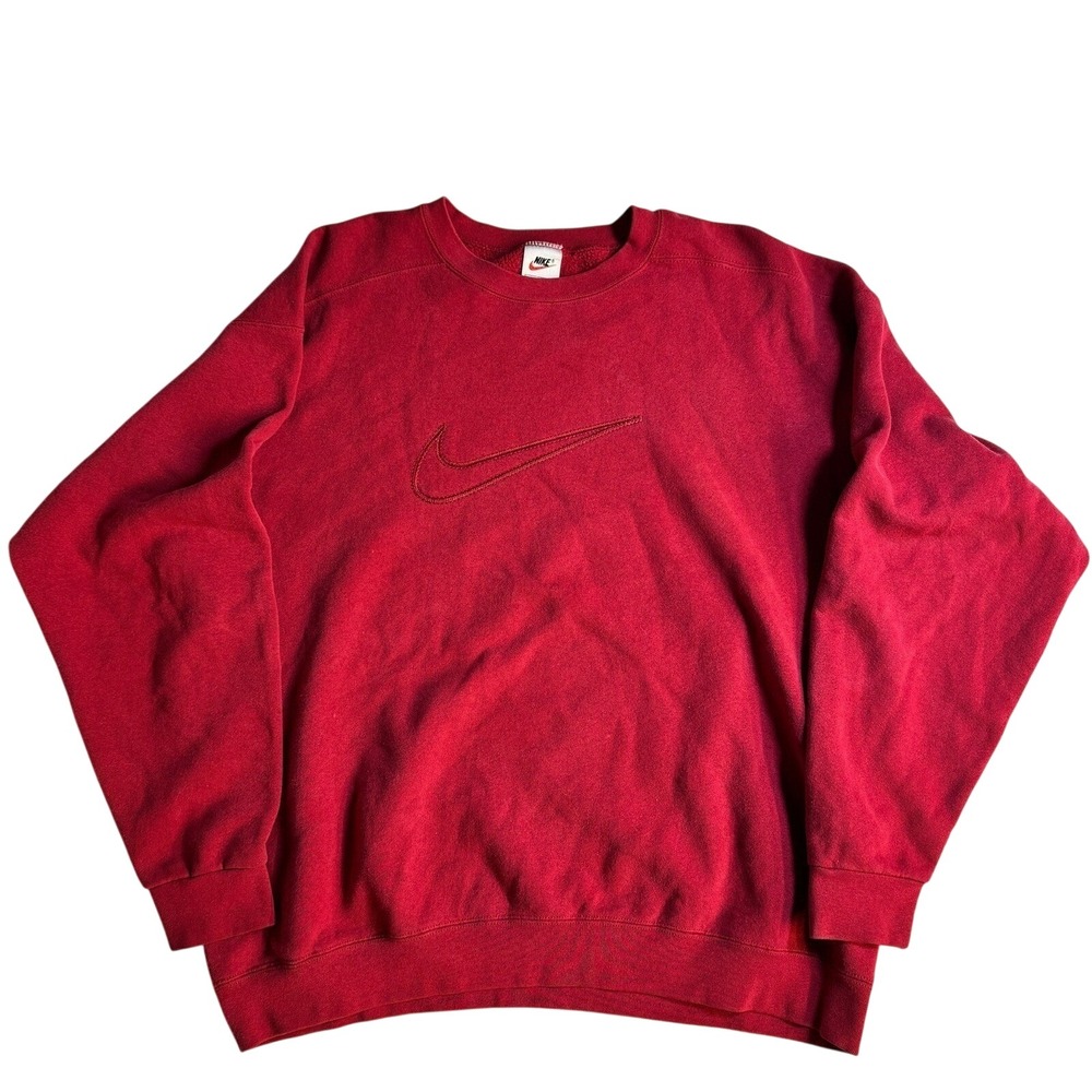 Vintage 90's Nike Embroidered Center Swoosh Red Crewneck Sweatshirt USA Large